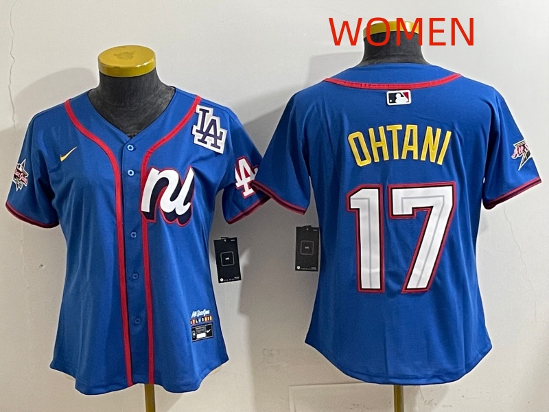 Women  2025 Los Angeles Dodgers #17 Ohtani Blue Nike 2025 MLB All Star Jersey style 008